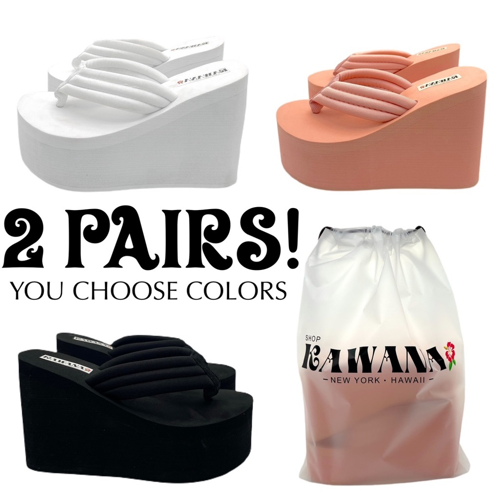 2 NEW Pairs of Platform Wedge Light-Weight Flip Flops/Sandals/Slippers